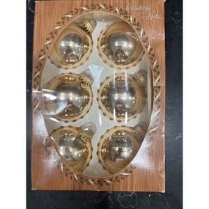 Vintage Christmas By Krebs Elegant Gold Glass Ball Ornaments Gold box of 6